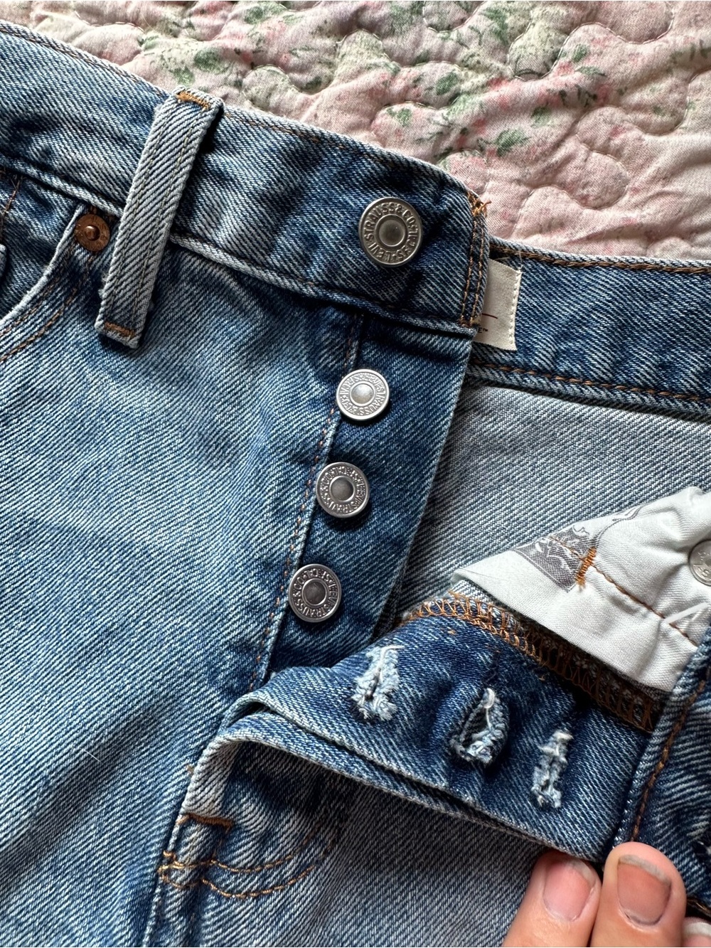 Levi's Light Blue Distressed High-Rise Jean Shorts - Picture 5 of 8